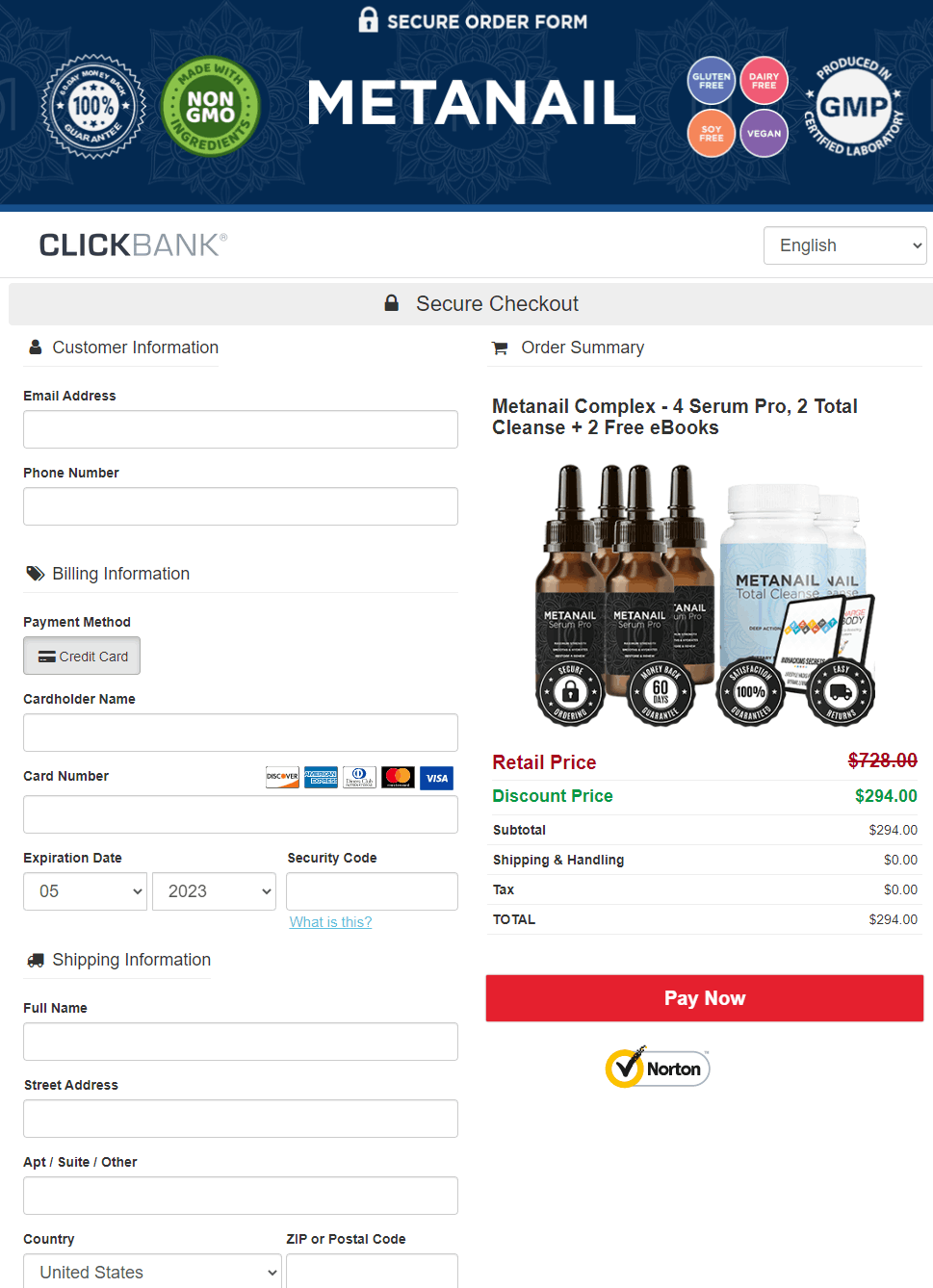 Metanail Serum Pro Checkout Page
